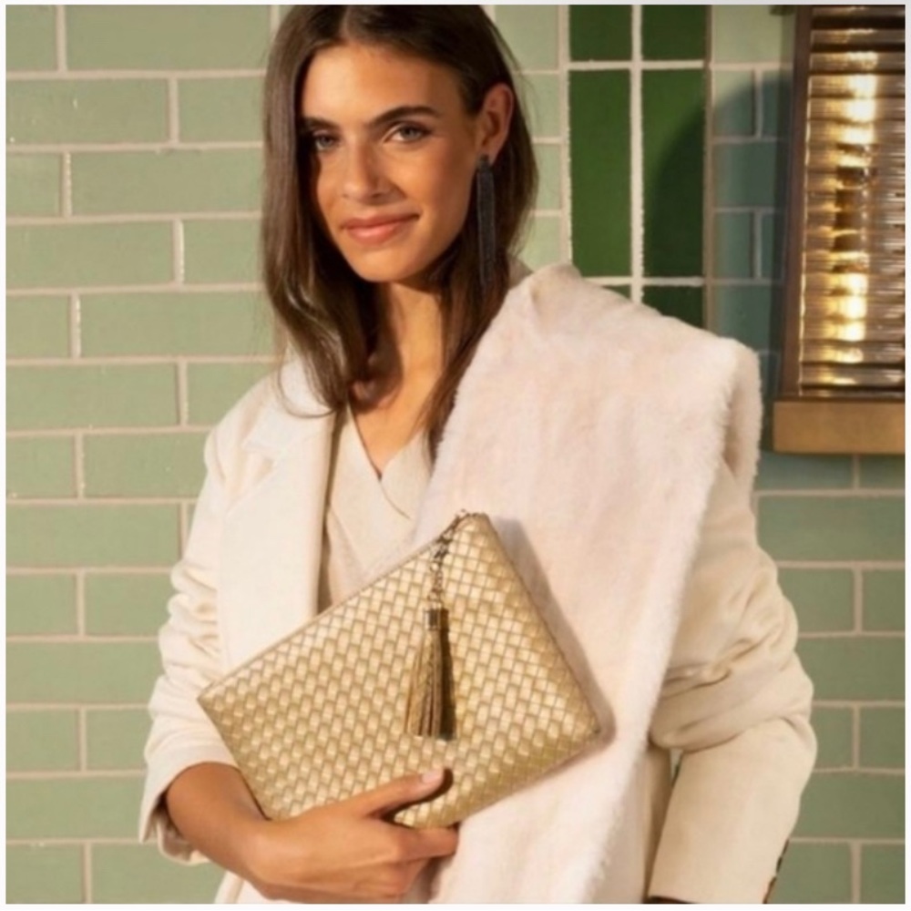 Virginia Wolf Vegan Leather Woven Clutch Gold
